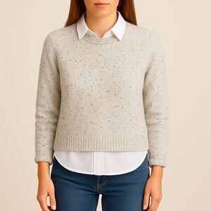 27 Miles 100% Cashmere Donegal Fleck Sweater Gray Cropped Pullover Size Large